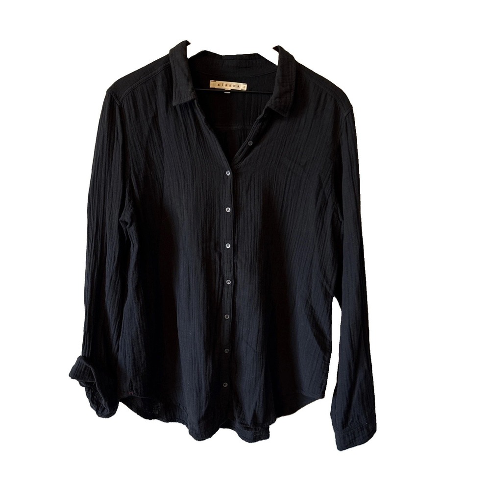 Xirena Black Gauze Button Down Women's Top Long Sleeve Shirt Size Large